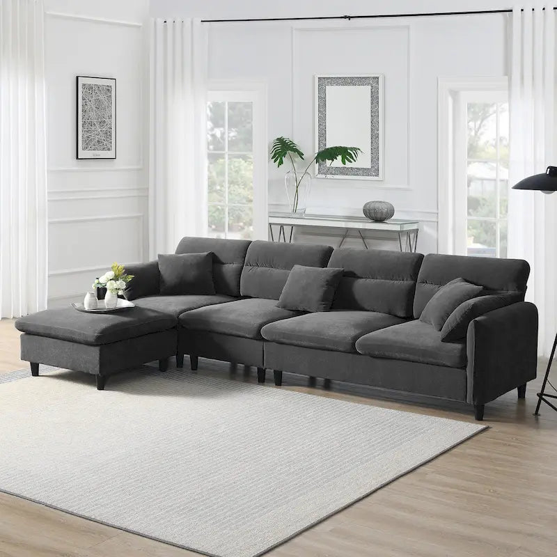 110-Inch L-Shaped 5-Seater Sectional Sofa with Removable Ottoman, Cloud Chenille Fabric, and 5 Cushions - image 4