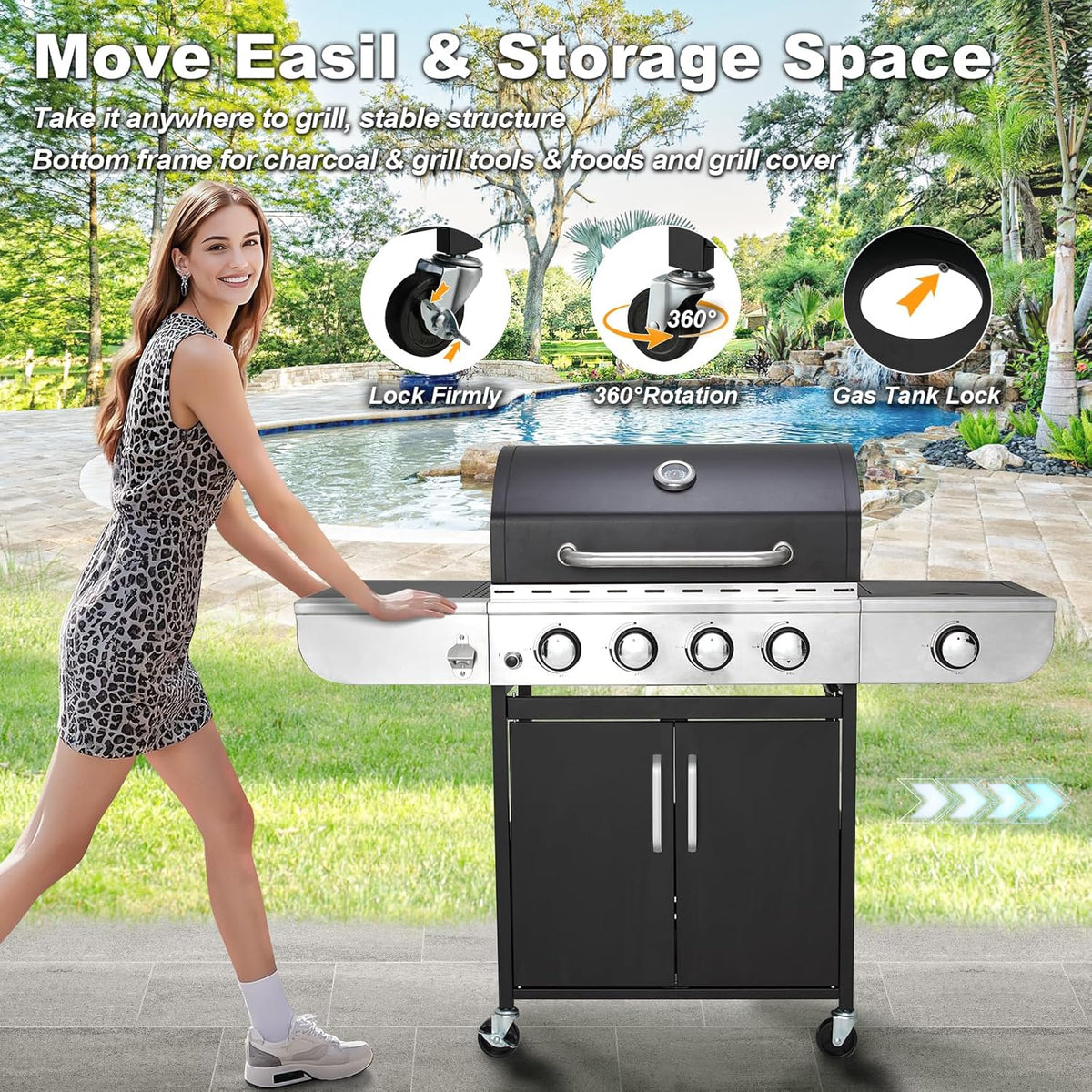 Upgraded 4 Burner BBQ Propane Gas Grill with Cast Iron Grates & Side Stove, 44,000 BTU Stainless Steel Burner Barbecue Grill for Patio, Camping, Outdoor Cooking. - image 20