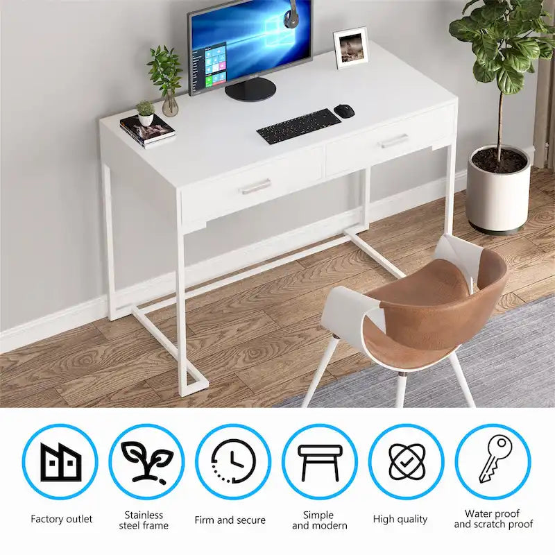 Modern Computer Desk with 2 Drawers - Stylish Study Writing Table with Storage for Home Office - image 12