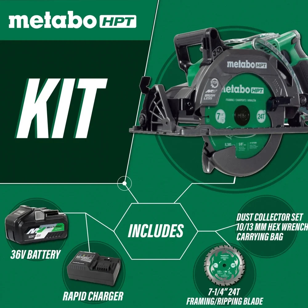 Metabo HPT 36V MultiVolt 7-1/4 Inch Rear Handle Circular Saw, Lightweight Design, Up to 500 2x4 Cuts Per Charge, 53- Adjustable Bevel Capacity - image 2