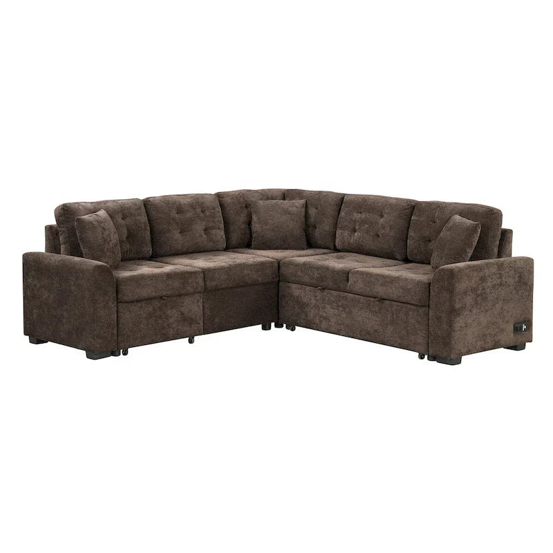 82.6-Inch L-Shaped Sleeper Sofa with Pull-Out Feature, Wheels, USB Ports, and Power Sockets - Dimensions: 82.6W x 82.6D x 33H - image 2