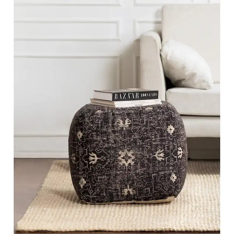 Handmade Black & White Square Pouf Ottoman - 20 x 20 x 20 Inches - Jani Tamarindo Footrest for Living Room and Nursery - image 2