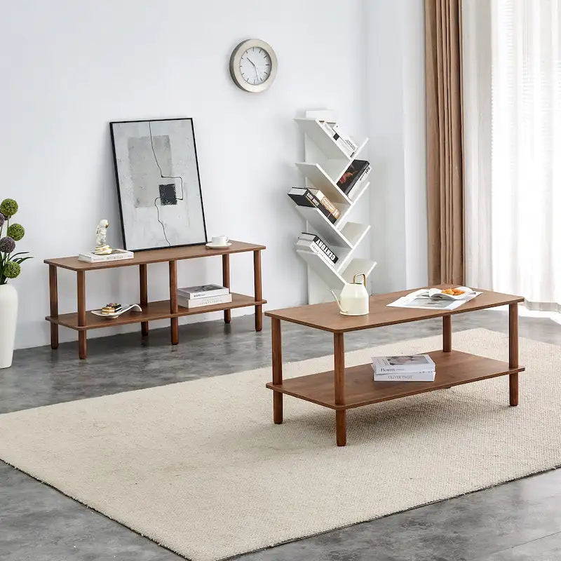 39-Inch Coffee Table with Two-Tier Design and Rubberwood Legs - image 22