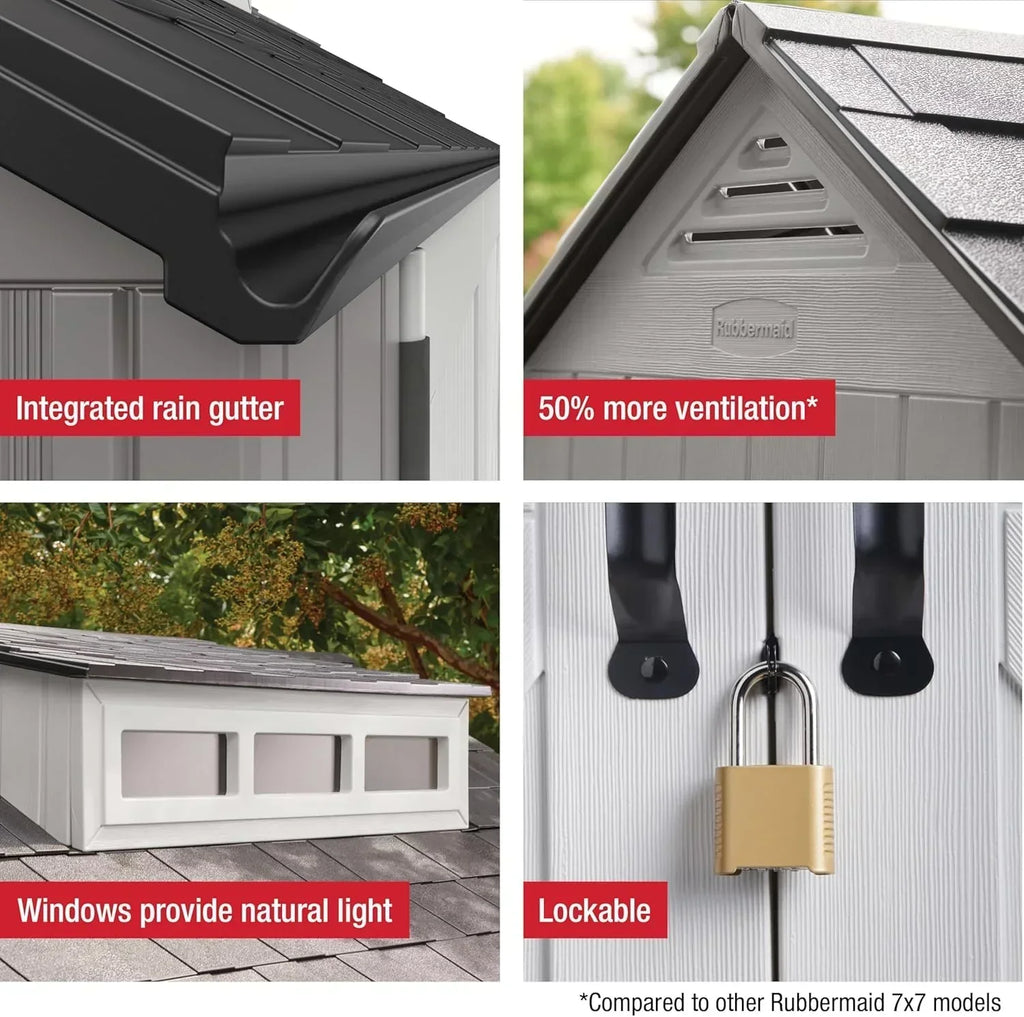 Rubbermaid Resin Outdoor Storage Shed With Floor Weather Resistant Gray Organization for Home - image 33