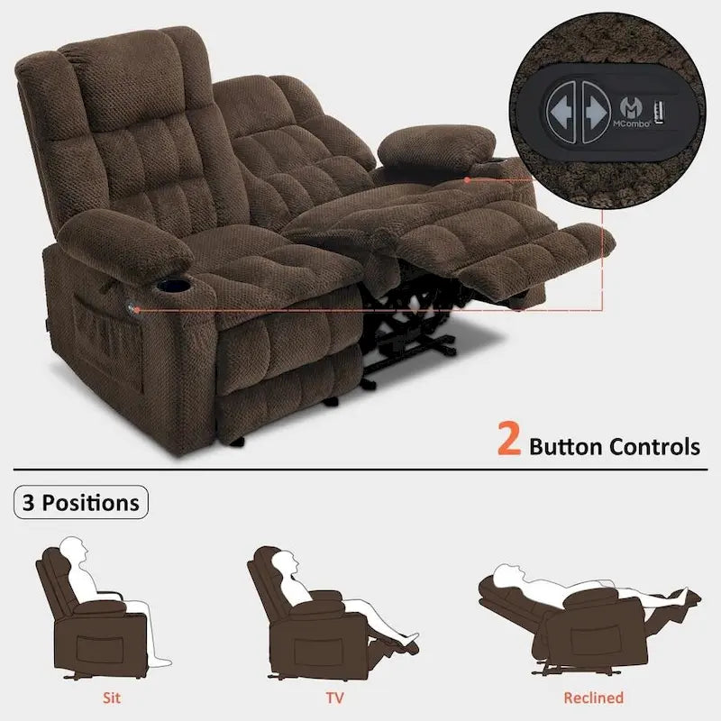 MCombo Power Loveseat Recliner, Electric Reclining Loveseat Sofa with Heat and Vibration, Cupholders, USB Charge Ports RS6314 - image 9
