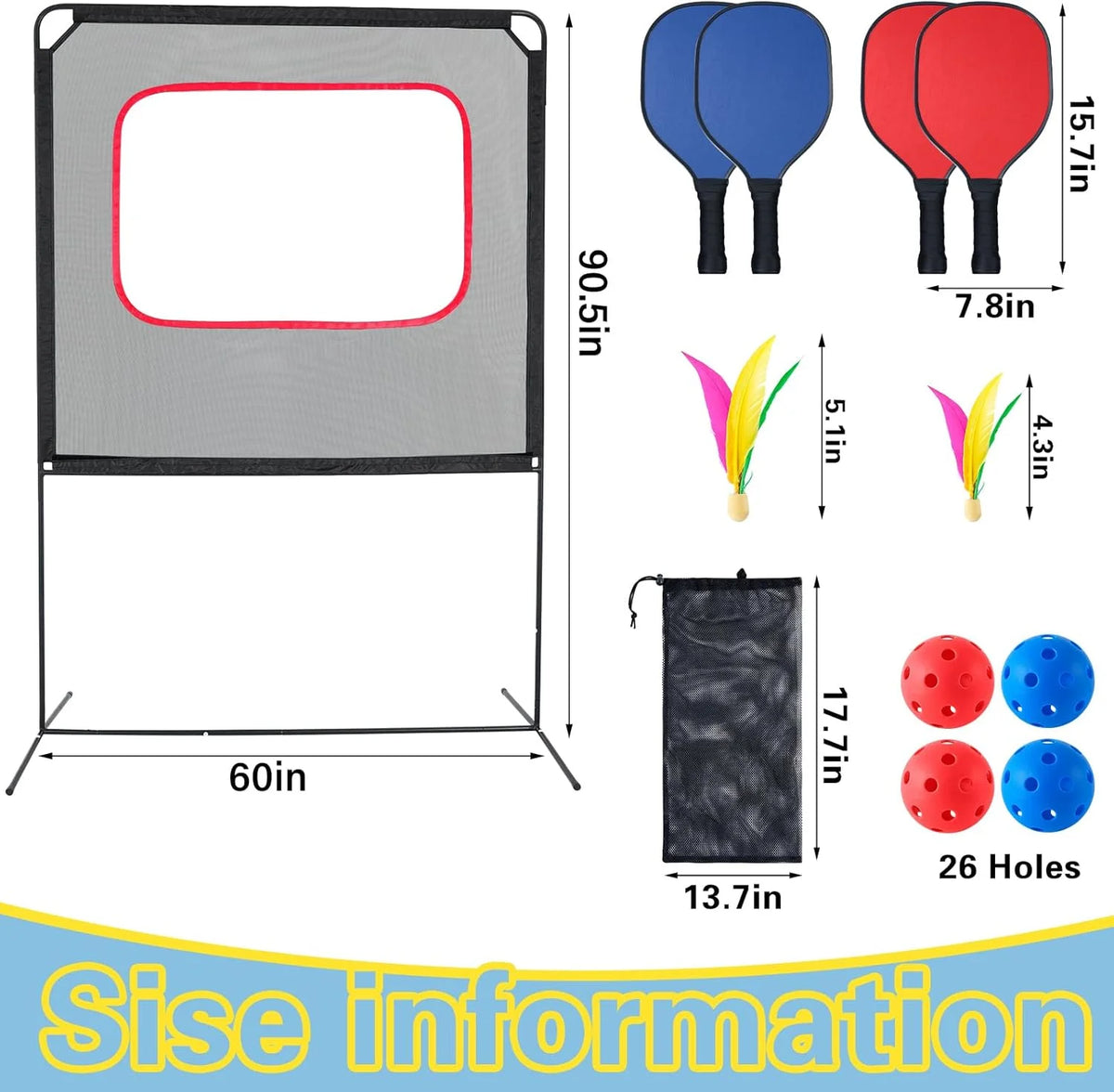 Slsy Portable Pickleball with Net, A Racket Game That Combines Pickleball, Badminton, Jianzi, and Tennis, Backyard Games Sport Outdoor Indoor, Fun Games for Kids & Adults - image 2