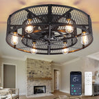 26 - Inch Farmhouse Caged Ceiling Fan with Light, Remote & APP Control Quiet DC Motor E26 Bulbs Included Black - image 1