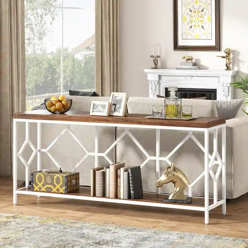 70.9-Inch Industrial Sofa Console Table with Open Storage Shelf - Extra Long Narrow Entry Table for Behind Couch - image 9
