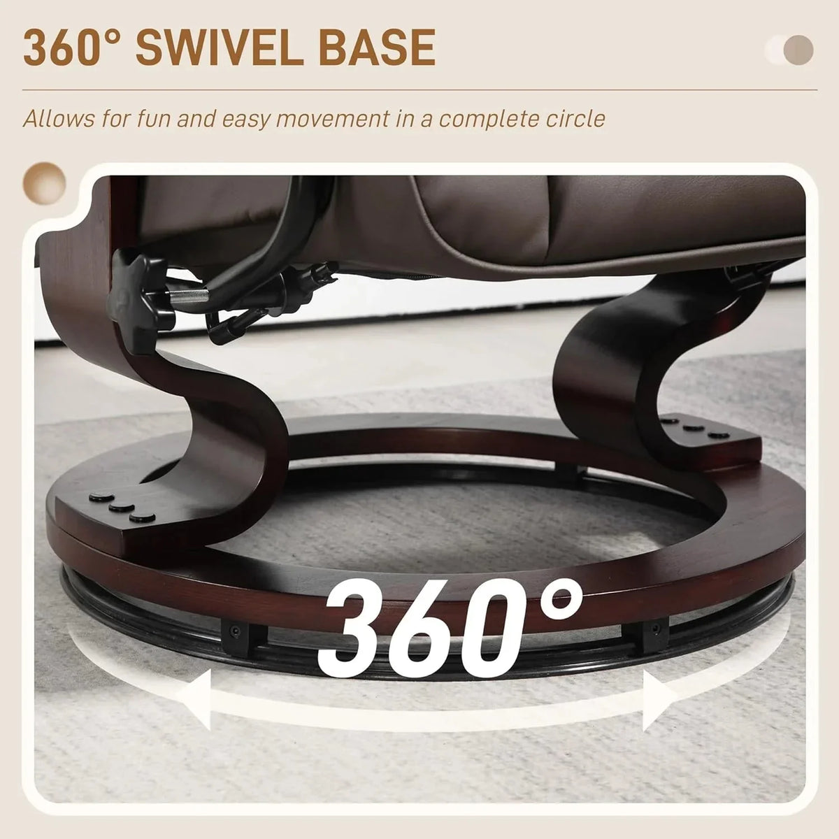 Faux Leather Recliner Chair with Swivel Ottoman High Back and Wood Frame Brown - image 5