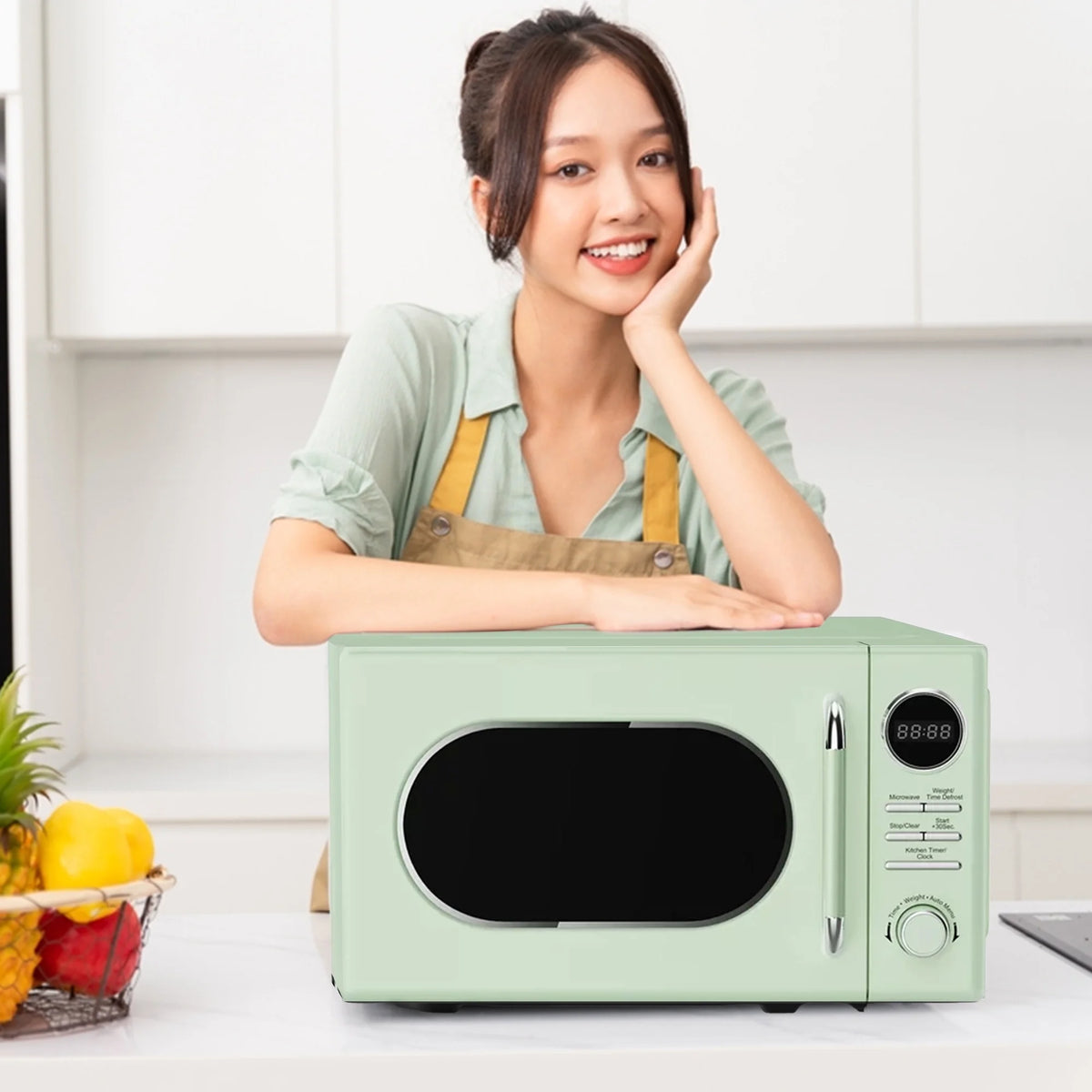 Open Box Magic Chef 0.7 Cubic Feet 700 Watt Classic Retro Microwave, Green - image 4