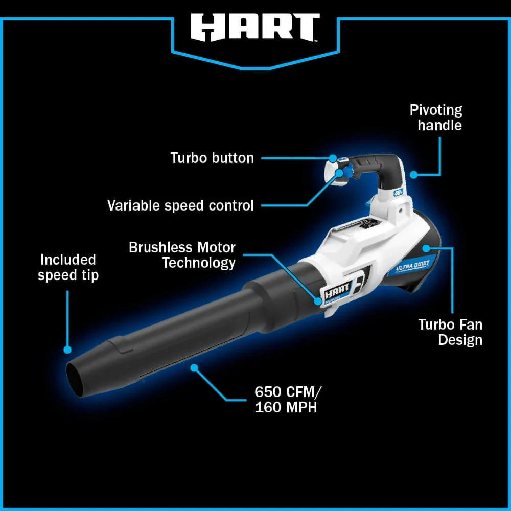 HART 40-Volt Cordless SUPERCHARGE Brushless 650 CFM Blower (1) 5.0 Ah Lithium Ion Battery - image 3