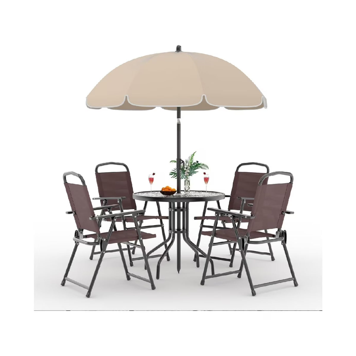 6 Pieces Outdoor Dining Set With Umbrella, Patio Table and 4 Folding Chairs With Umbrella, Garden Patio Furniture Set With Umbrellas, Tempered Glass Top Dining Table - image 4