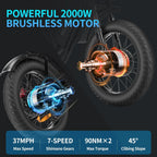 YVY 1500W Electric Bike for Adults, 33MPH 20'' Fat Tire Electric Motorcycle, 48V 20AH Removable Battery, 30 - 60 - image 21