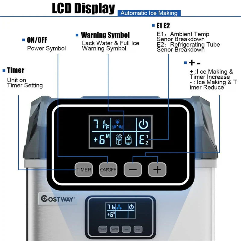 48LBS/24H Stainless Steel Countertop Ice Maker Machine with Self-Clean Function LCD Display Ice Scoop Basket - image 4
