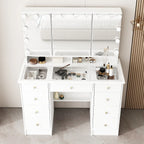 Makeup Vanity w/Tri-Fold Mirror Certified Lighting Glass Top Dresser - image 4