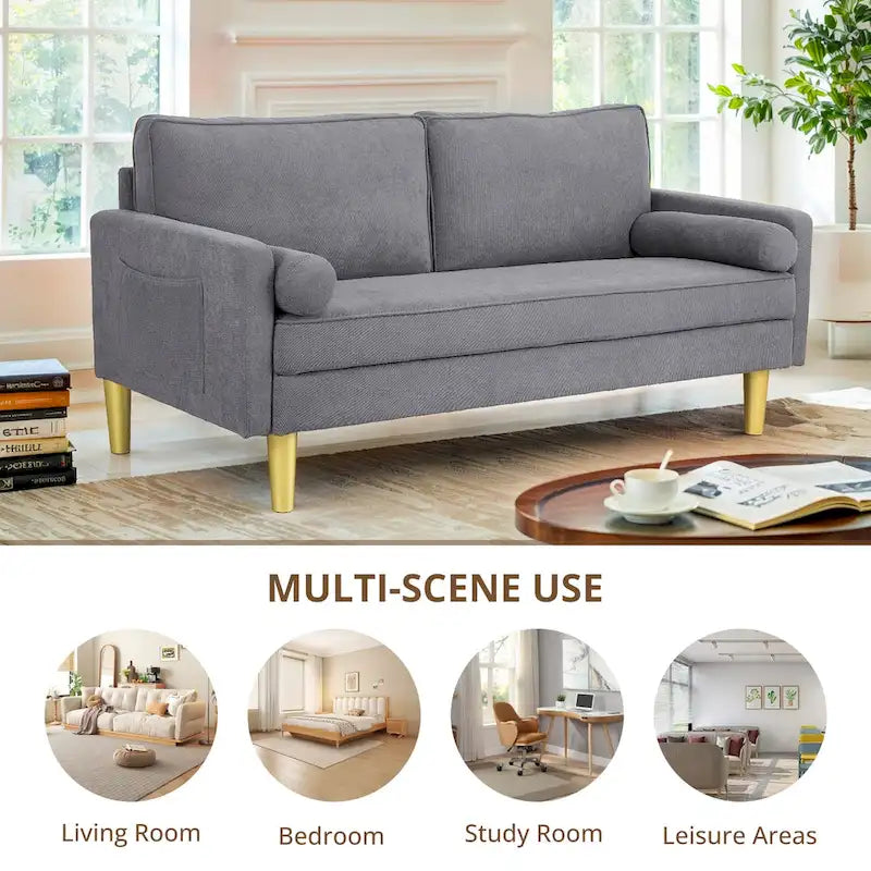 Elegant 65-Inch Orange Polyester 2-Seater Loveseat with Side Pockets and Round Cushions - image 17