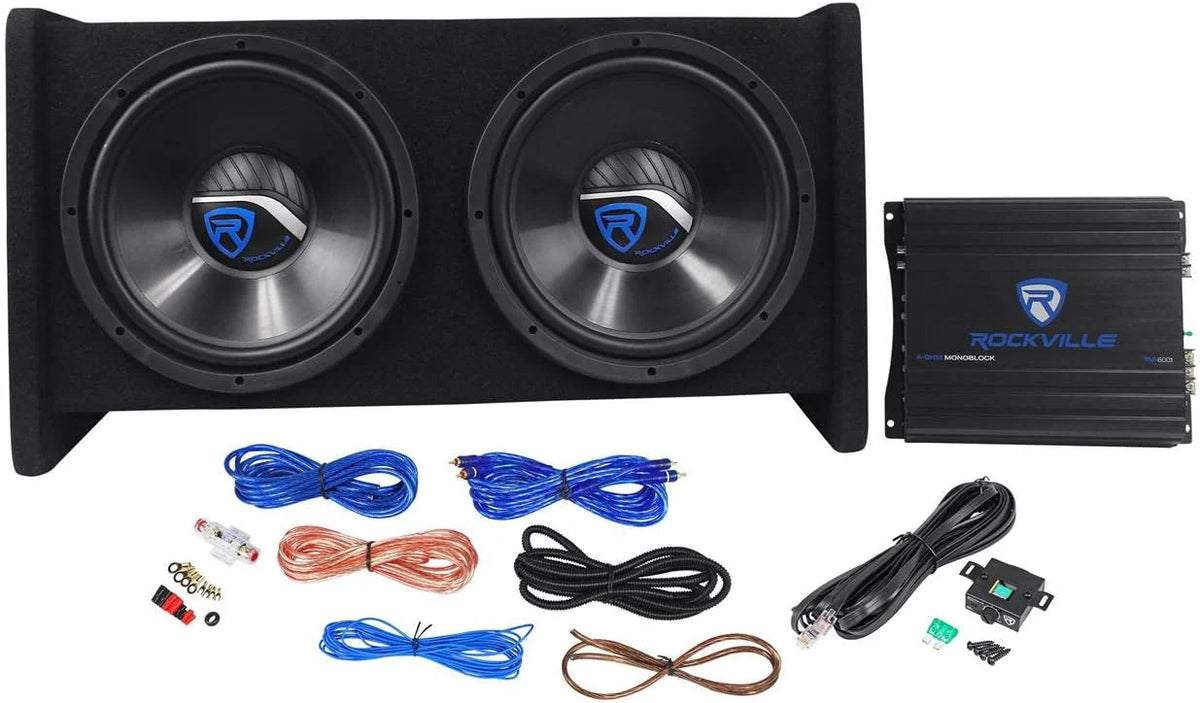 RV12.2B 1200W Dual 12" Car Subwoofer Enclosure+Mono Amplifier+Amp Kit - image 1