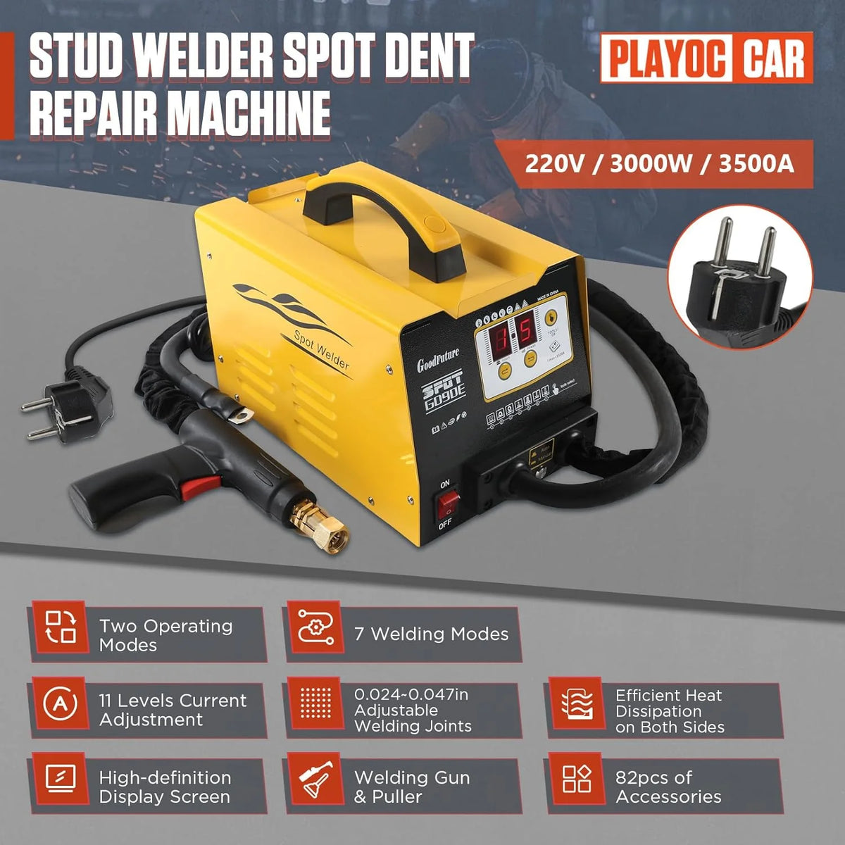 Vehicle Panel Spot Puller Dent Spotter 110V, 3500A Spot Dent Puller Welder, 3KW Car Body Stud Welding Machine Multispot Bonnet Door Repair Tool Kit - image 8
