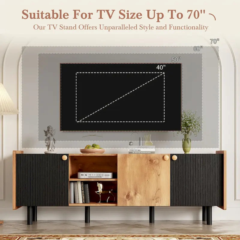 Mid-Century Modern TV Stand with 3 Cabinets - Media Console for TVs up to 70 inches, Stylish Entertainment Center with Storage for Living Room - image 12