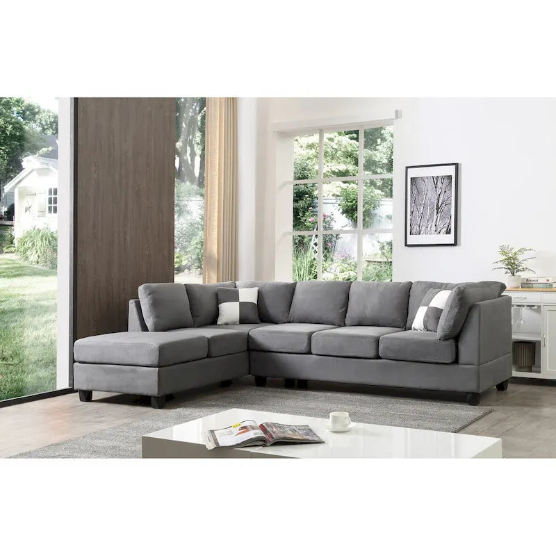 Malone 111-Inch Suede 4-Seater Sectional Sofa with Two Throw Pillows - Dimensions: 111L x 78W x 34H - image 35