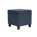 Navy Blue Woven Fabric Storage Ottoman - 18-Inch Square Tray Top - image 1