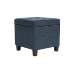 Navy Blue Woven Fabric Storage Ottoman - 18-Inch Square Tray Top - image 1