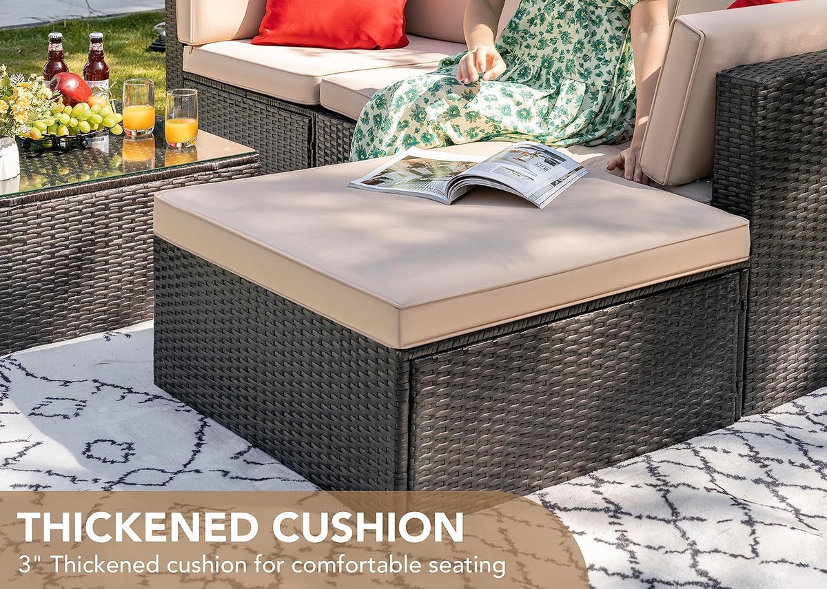 Devoko 5 Pieces Patio Furniture Sets All Weather Outdoor Sectional Patio Sofa Manual Weaving Wicker Rattan Patio Seating Sofas with Cushion and Glass Table(Beige) - image 10