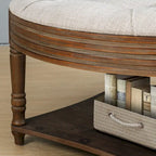 Round Storage Ottoman Coffee Table with Tufted Seat and Wooden Base - image 6