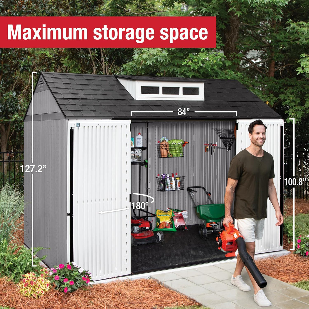 Rubbermaid Resin Outdoor Storage Shed With Floor Weather Resistant Gray Organization for Home - image 45