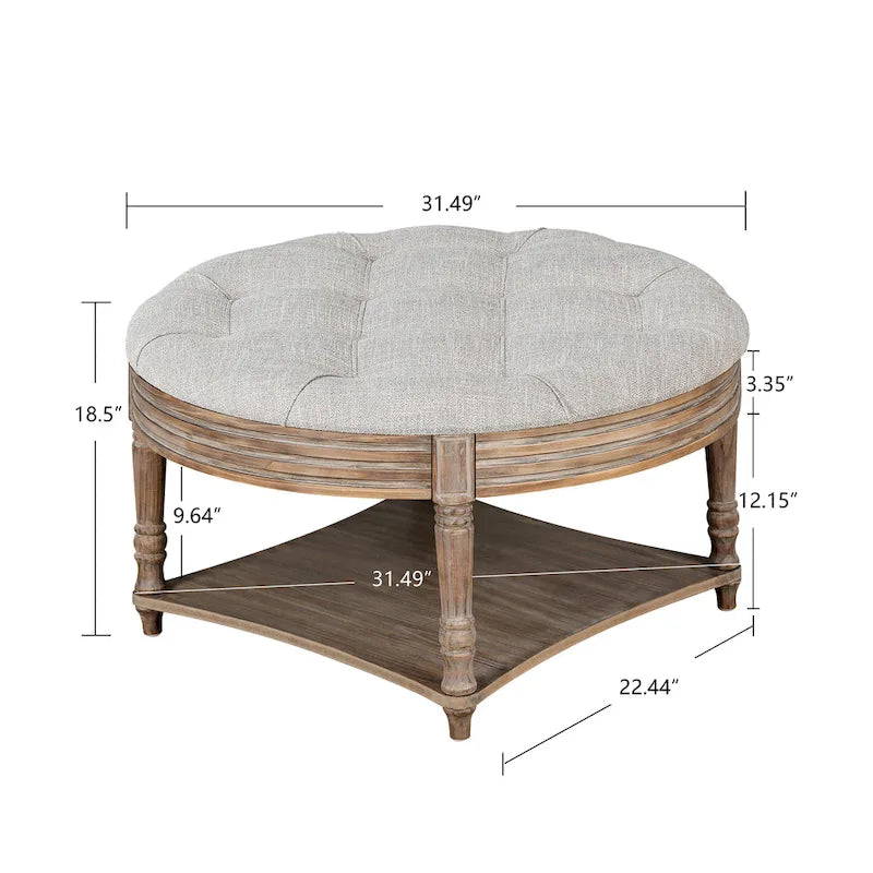 Round Storage Ottoman Coffee Table with Tufted Seat and Wooden Base - image 8