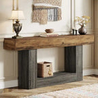 63-Inch Brown and Gray Slim Wooden Console Table for Entryway - image 14