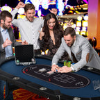 Costway Foldable, USB Ports, LED Lights 10 Player Poker Table, Blue/Black - image 2