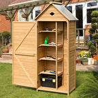 63" Wood Outdoor Storage Shed Lockable Garden Tools Storage Cabinet with 5 Shelves, Galvanized Sheet Roof - image 3