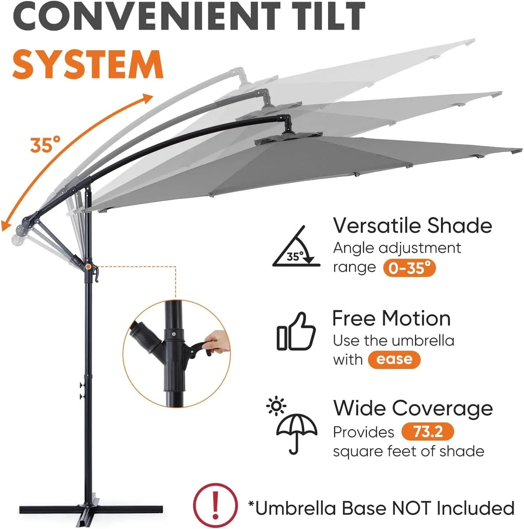 9.8FT Offset Patio Umbrella Hanging Cantilever Umbrella Outdoor Sun Shade with Easy Tilt Adjustment, 8 Ribs, UV Protection for Backyard, Lawn, Garden and Pool, Blue - image 7