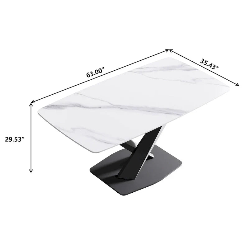 63-Inch Contemporary Dining Table with Slate Stone Surface and Metal Legs, Marble Finish - image 32