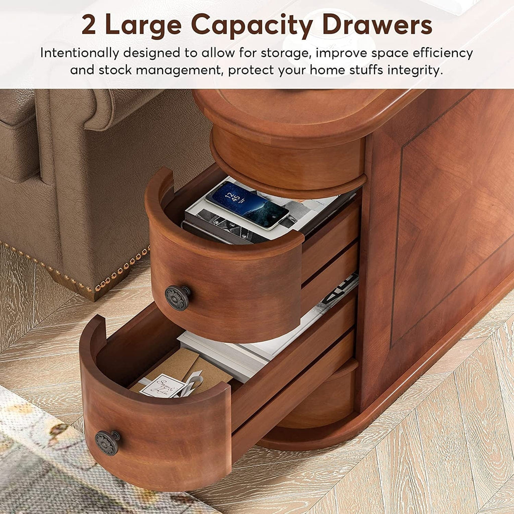 Solid Wood Chairside End Table, Two-Drawer Narrow Side Table Slim - image 30