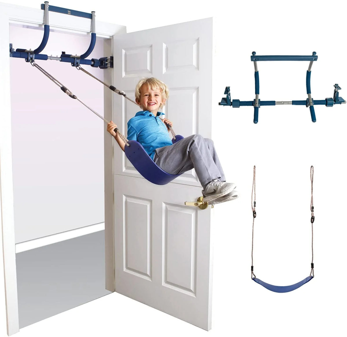 6 Piece Indoor Doorway Gym Set for Kids – Indoor Swing for Kids Includes Kids Swing Chair, Rings, Hanging Trapeze, Ladder, Swinging Rope & Pullup Bar - image 11