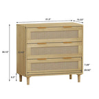 Oak Storage Cabinet with 3 Rattan Drawers - Dimensions: 31.5L x 15.55W x 30.12H - image 8