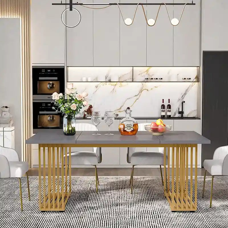 Modern Dining Table with Rectangular Top and Metal Base for 6 to 8 Seating - image 17