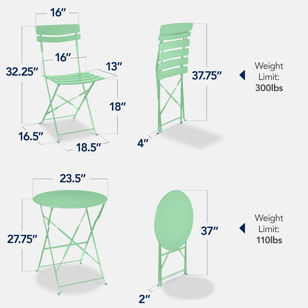 Best Choice Products 3-Piece Small Bistro Set, Folding Patio Furniture Set of 2 Chairs and Table - Black - image 102
