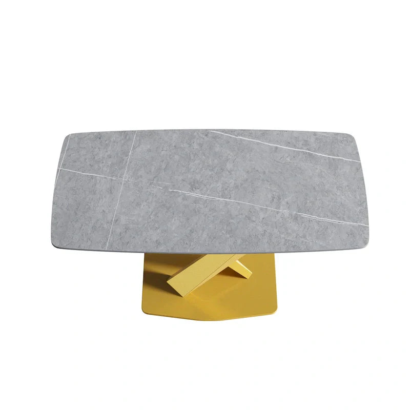 63-Inch Contemporary Dining Table with Slate Stone Surface and Metal Legs, Marble Finish - image 15