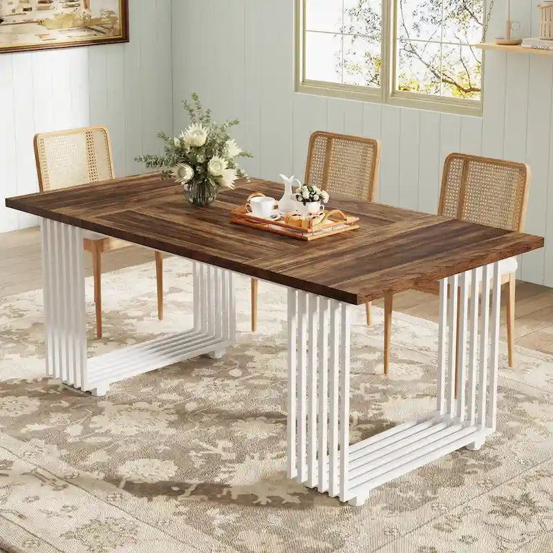 Modern Dining Table with Rectangular Top and Metal Base for 6 to 8 Seating - image 11