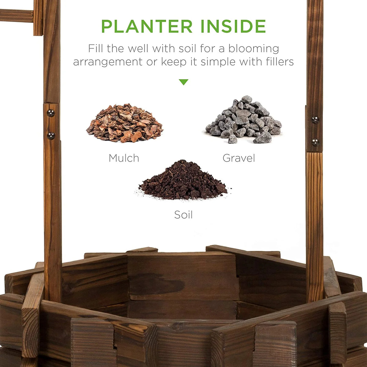Best Choice Products Rustic Wooden Wishing Well Planter Outdoor Home Décor for Patio, Garden, Yard w/Hanging Bucket - image 5