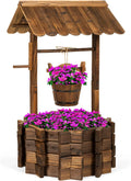 Best Choice Products Rustic Wooden Wishing Well Planter Outdoor Home Décor for Patio, Garden, Yard w/Hanging Bucket - image 1