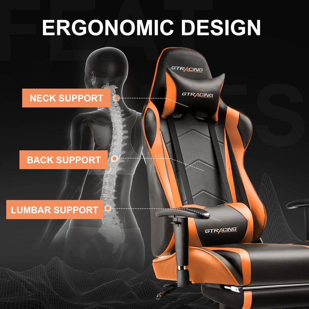 GTRACING Gaming Chair, Ergonomic Office Desk Chair with Lumbar Support, PU Leather, Footrest & Adjustable Headrest, Red - image 49