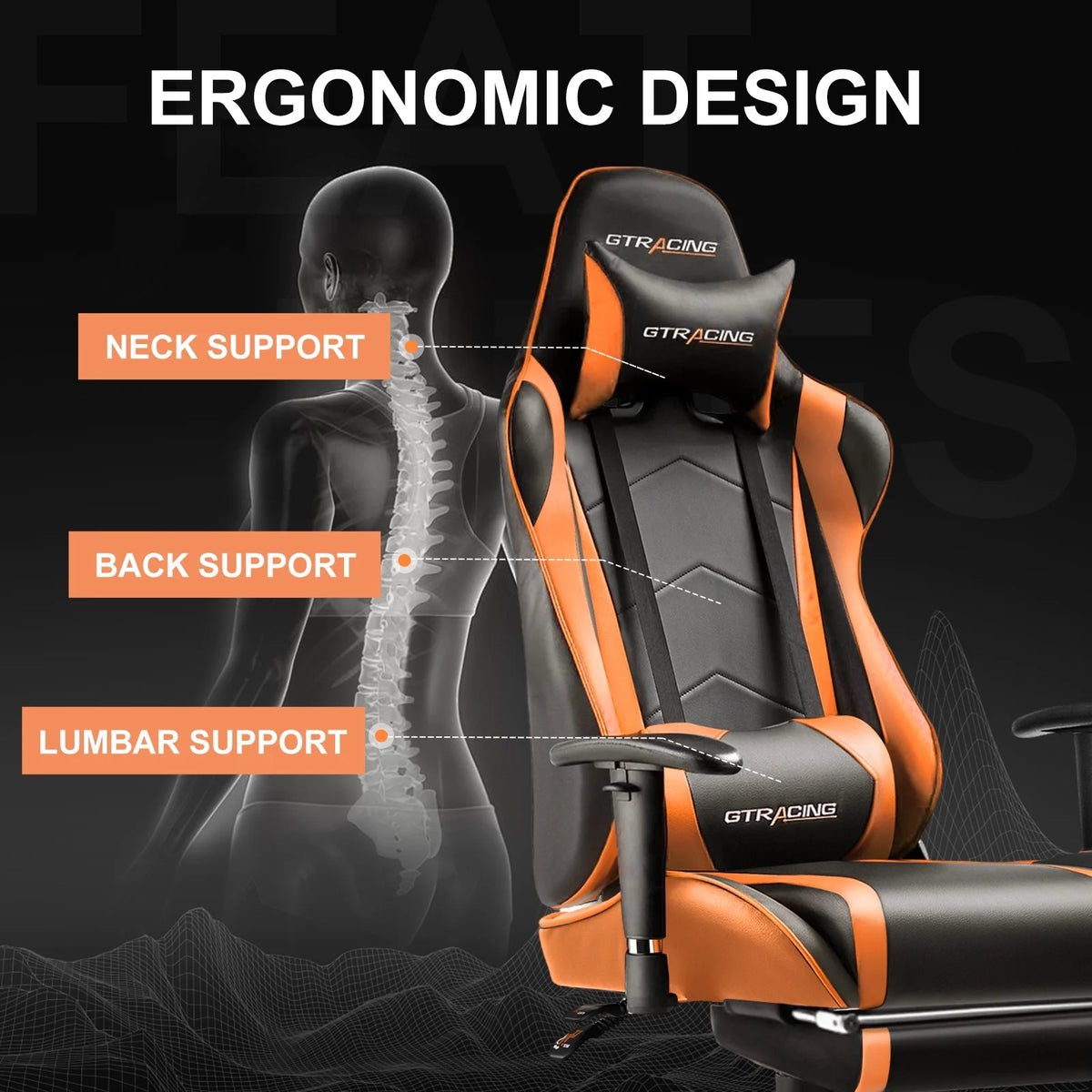 GTRACING Gaming Chair, Ergonomic Office Desk Chair with Lumbar Support, PU Leather, Footrest & Adjustable Headrest, Red - image 49