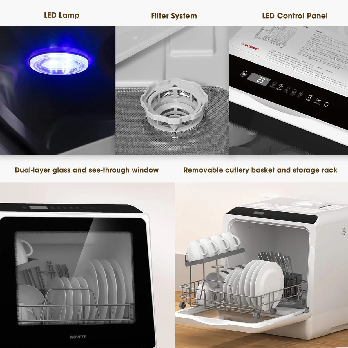 Portable Countertop Dishwashers, Compact Dishwashers with 5 L Built-in Water Tank & Inlet Hose, 5 Washing Programs, Baby Care, Air-Dry Function and LED Light for Small Apartments - image 9