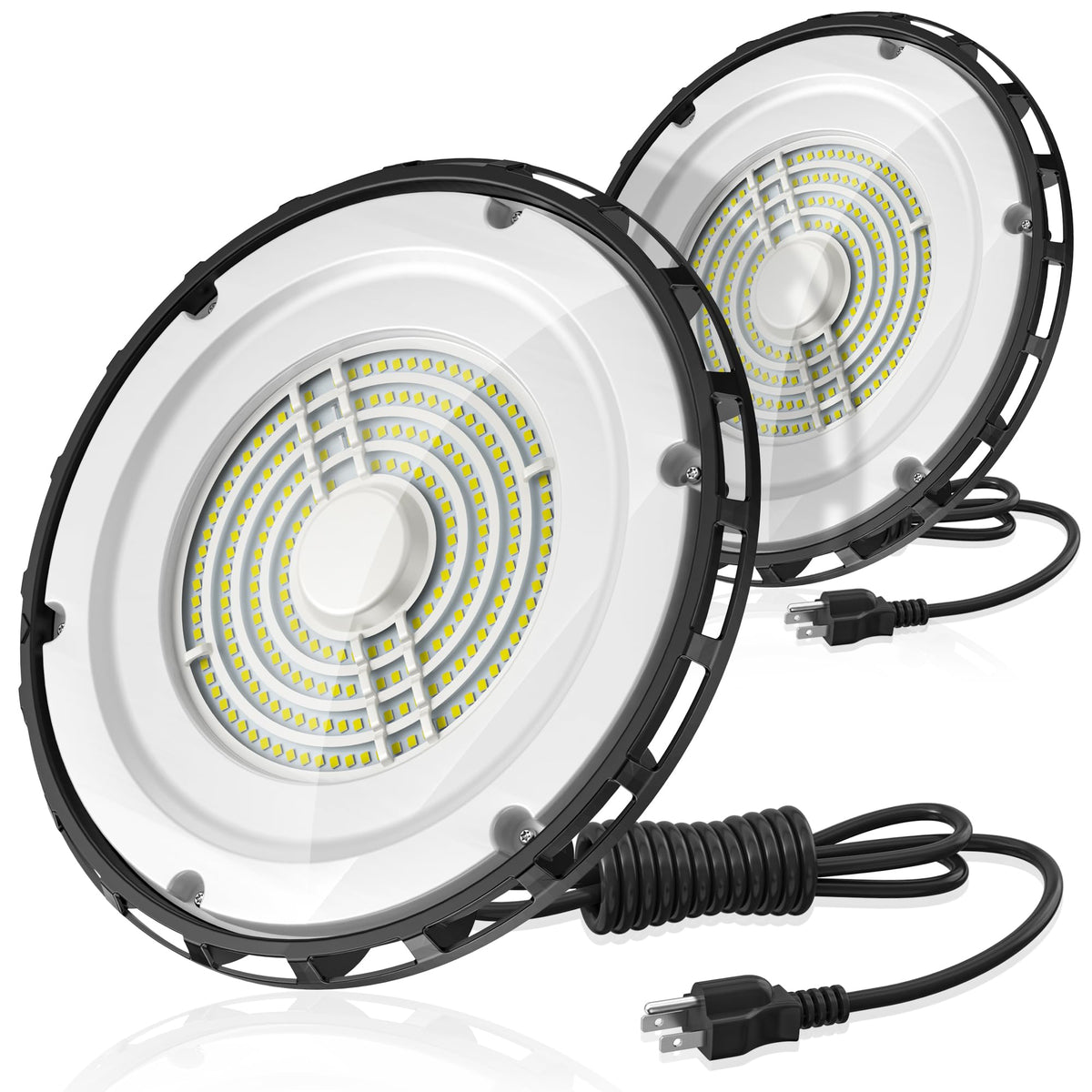 UFO LED High Bay Light 150W 2 Pack, High Bay LED Shop Lights 5000K 23,100LM Daylight UL Listed with US Plug 6' Cable, Hanging Hook, UFO High Bay LED Lights for Warehouse Workshop Garage Factory Gyms - image 1