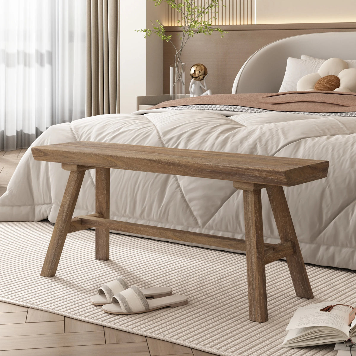 39" Solid Wood Bench, Rustic Farmhouse Wood Dining Room & Entryway Bench Seat for Indoors and Outdoors - image 3
