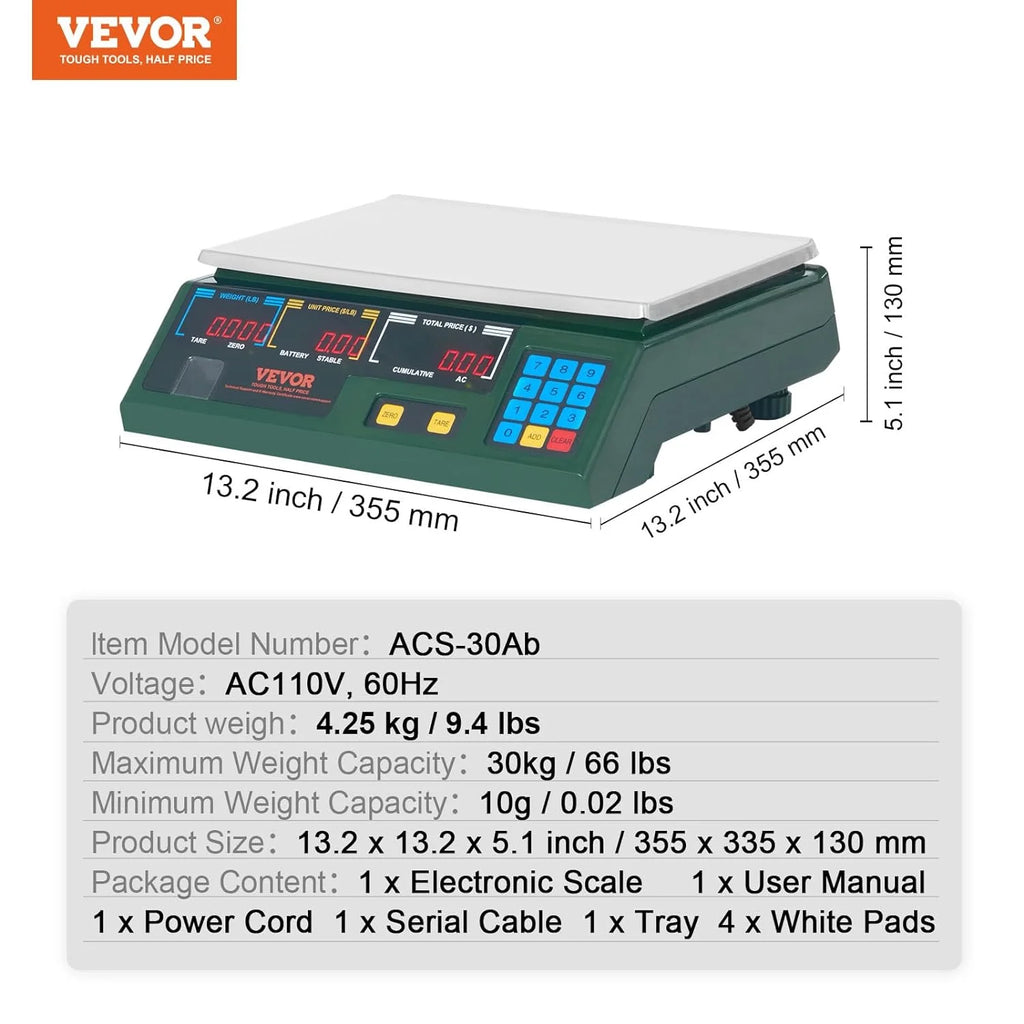 Electronic Price Computing Scale, 66 LB Digital Deli Weight Scales, LED Digital Commercial Food Fruit Meat Produce Counting Weight, for Retail Outlet Store, Kitchen, Restaurant Market, Farmer - image 8